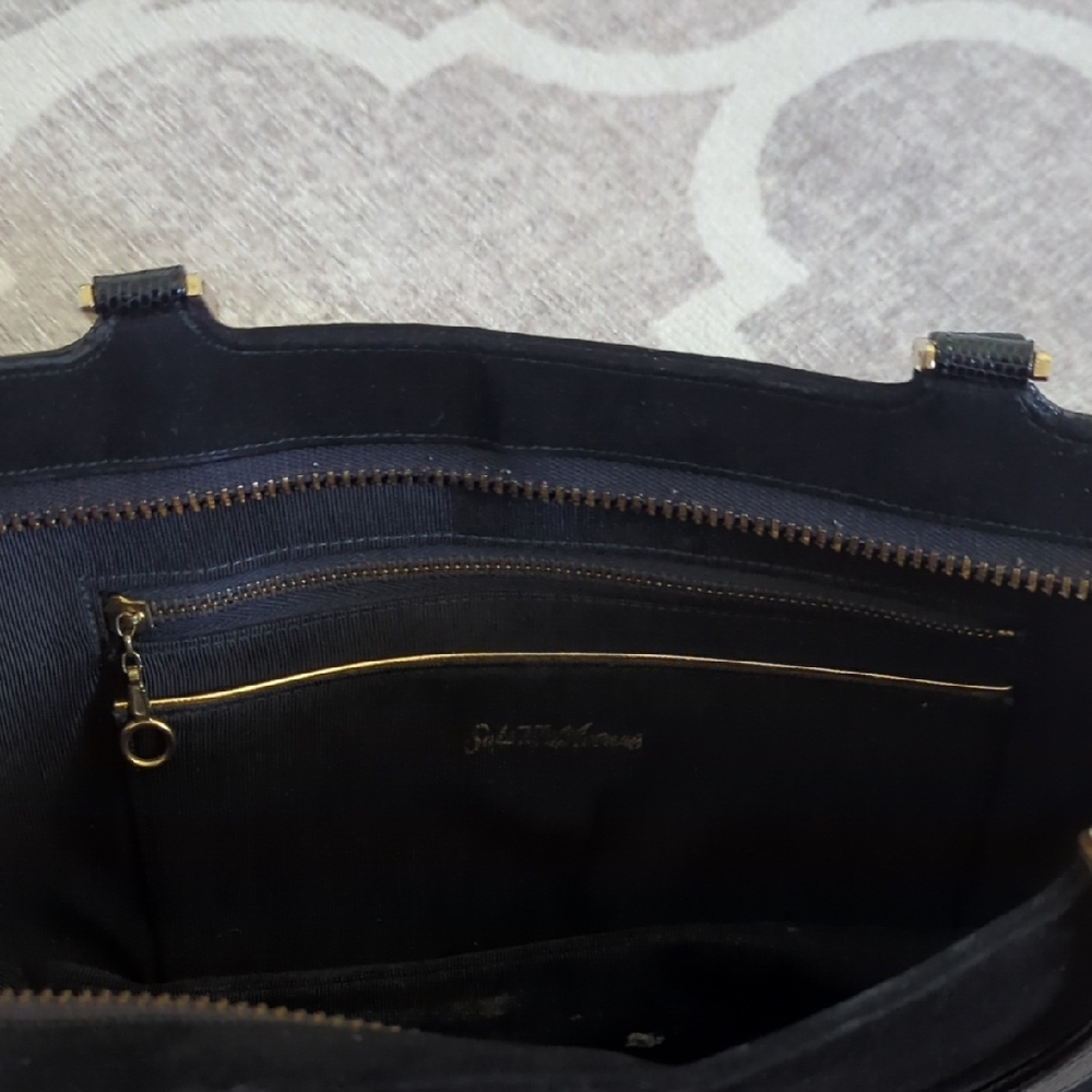 Saks Fifth Ave Vintage Black Handbag Gold Trim - Picture 7 of 8